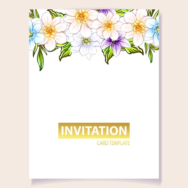 色鮮やかな招待状 ビンテージ スタイルの花パターンのベクトル イラスト — ストックベクタ