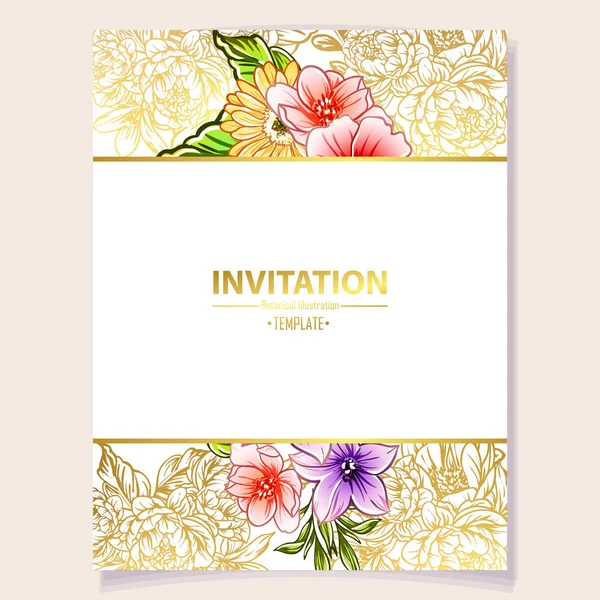 Vector Illustration Colourful Invitation Card Vintage Style Flowers Pattern — Stock Vector