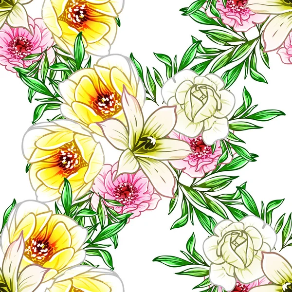 Illustration Vectorielle Fleurs Vives Motif Fond — Image vectorielle