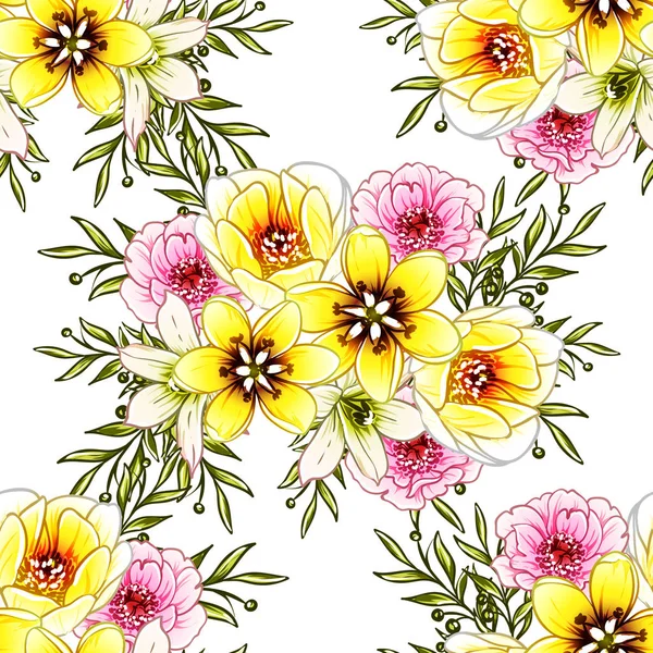 Vector Ilustración Flores Brillantes Patrón Fondo — Vector de stock