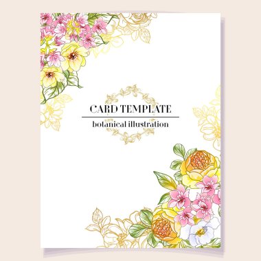 renkli davetiye, vintage tarzı çiçek desen vektör çizim