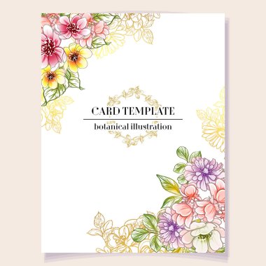 renkli davetiye, vintage tarzı çiçek desen vektör çizim