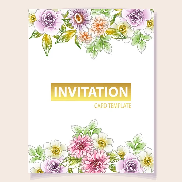 Illustrazione Vettoriale Colorato Biglietto Invito Modello Fiori Stile Vintage — Vettoriale Stock