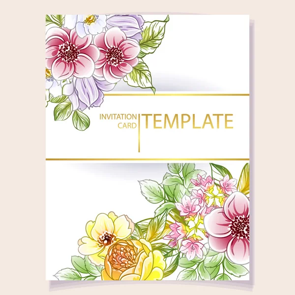 Vector Illustration Colourful Invitation Card Vintage Style Flowers Pattern — Stock Vector