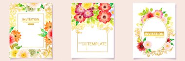 renkli davetiye, vintage tarzı çiçek desen vektör çizim