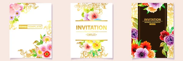 Vector Illustration Colourful Invitation Card Vintage Style Flowers Pattern — Stock Vector