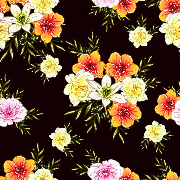 Illustration Vectorielle Fleurs Vives Motif Fond — Image vectorielle