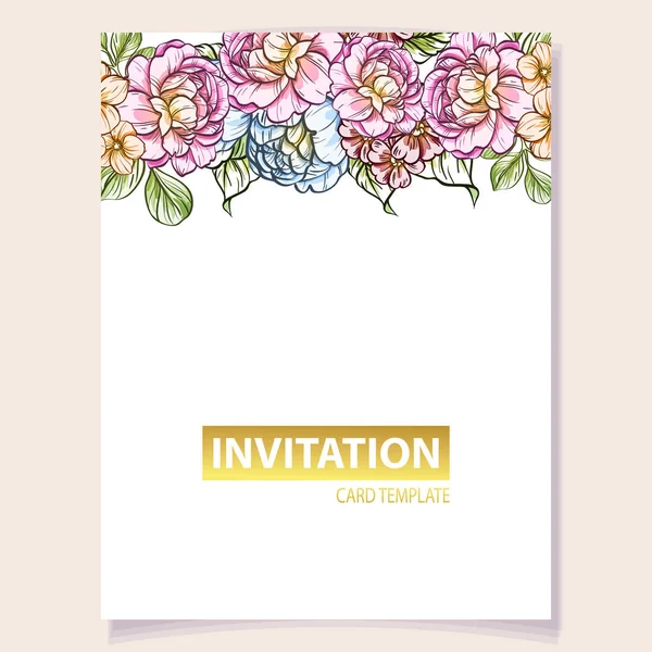 カラフルな招待状 ヴィンテージスタイルの花のパターン — ストックベクタ