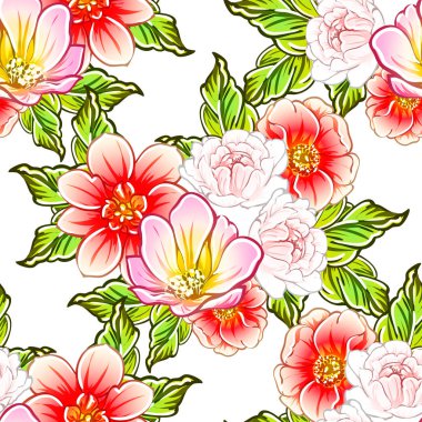 Renkli vintage tarzı çiçekler pürüzsüz desen
