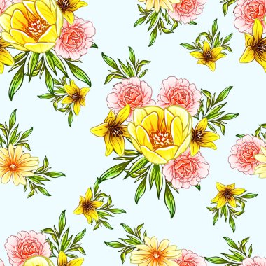 Renkli vintage tarzı çiçekler pürüzsüz desen
