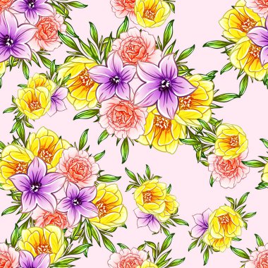 Renkli vintage tarzı çiçekler pürüzsüz desen