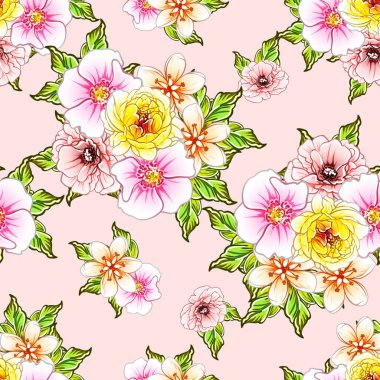 Renkli vintage tarzı çiçekler pürüzsüz desen