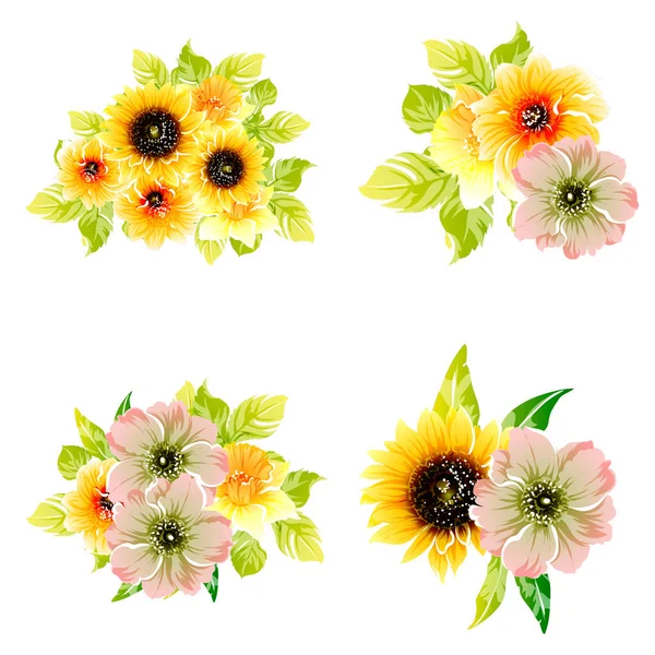 Colourful vintage style flowers on white background