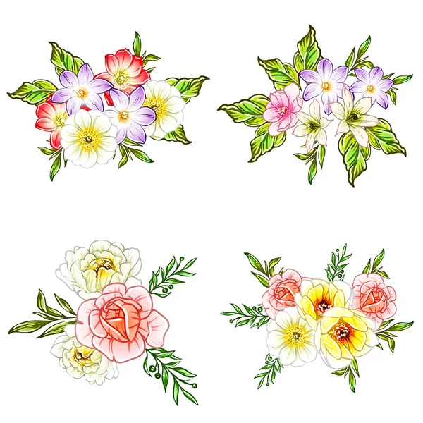 Colourful vintage style flowers on white background