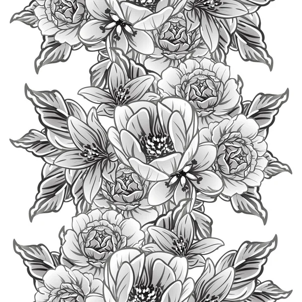 Modèle Fleurs Sans Couture Style Vintage Monochrome — Image vectorielle