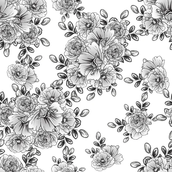 Naadloze Monochrome Vintage Stijl Bloemen Patroon — Stockvector