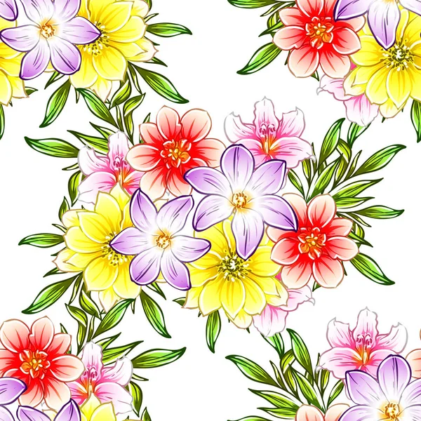 Estilo Vintage Colorido Flores Padrão Sem Costura — Vetor de Stock