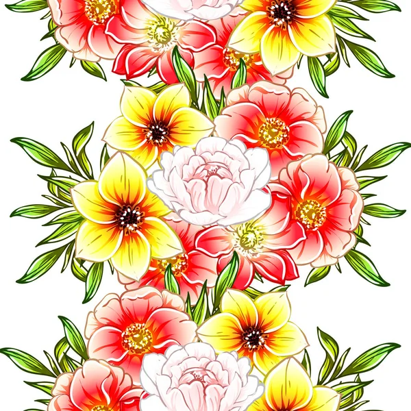 Färgglada Vintage Stil Blommor Sömlös Mönster — Stock vektor