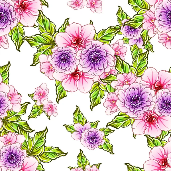 Kleurrijke Vintage Stijl Bloemen Naadloos Patroon — Stockvector