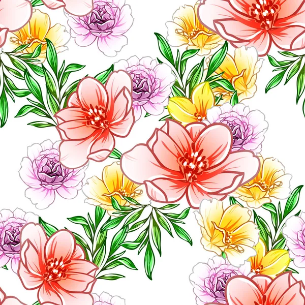 Coloridas Flores Estilo Vintage Patrón Sin Costuras — Vector de stock