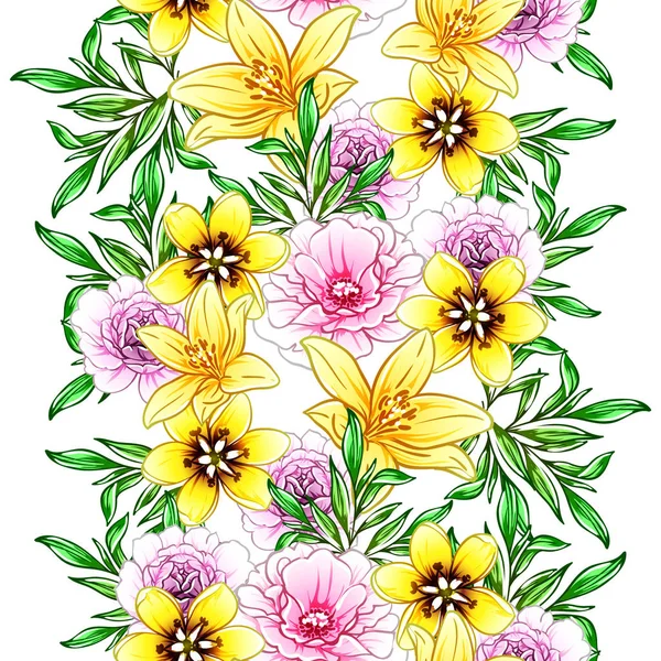 Coloridas Flores Estilo Vintage Patrón Sin Costuras — Vector de stock