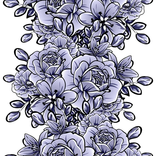 Monochrome Vintage Style Flowers Seamless Pattern — Stock Vector