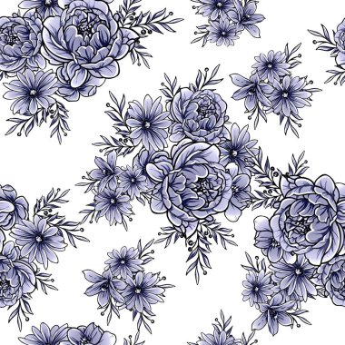 Mono Vintage tarzı çiçekler Dikişsiz desen