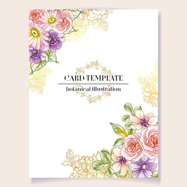 Renkli davetiye, Vintage tarzı çiçekler desen