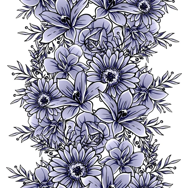 Monochrom Vintage Stil Blumen Nahtlose Muster — Stockvektor