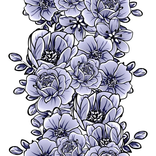 Monochroom Vintage Stijl Bloemen Naadloze Patroon — Stockvector