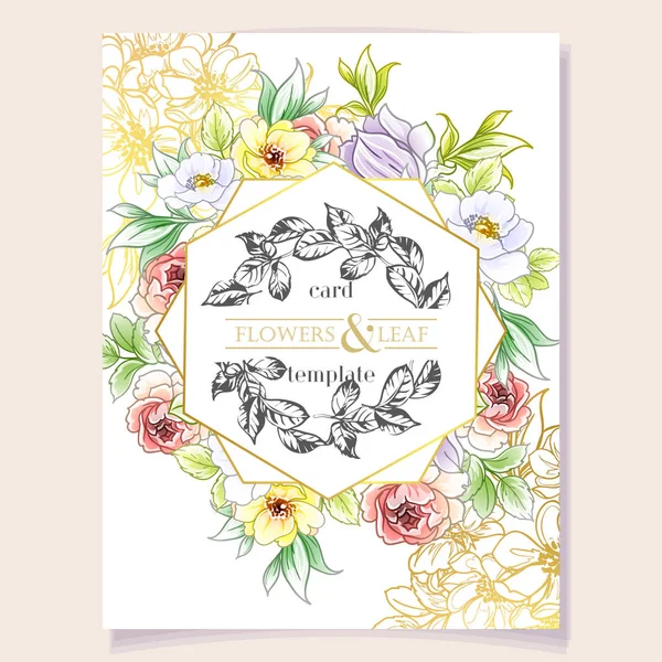 Colourful Invitation Card Vintage Style Flowers Pattern — Stock Vector