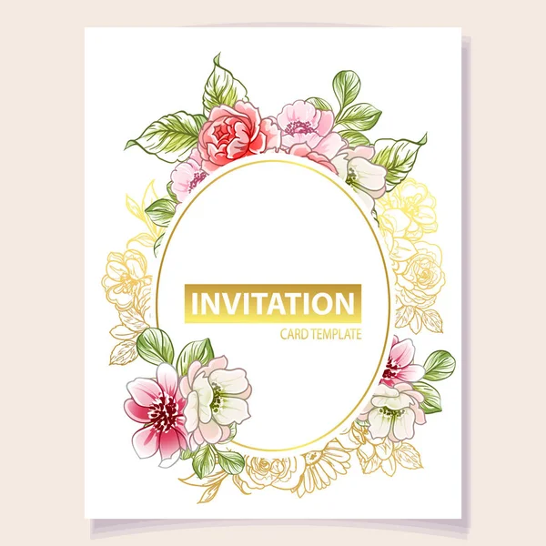 Tarjeta Invitación Colorida Patrón Flores Estilo Vintage — Vector de stock