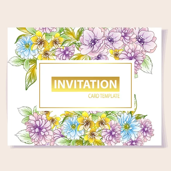 Colourful Invitation Card Vintage Style Flowers Pattern — Stock Vector