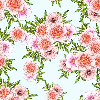 Renkli vintage tarzı çiçekler pürüzsüz desen