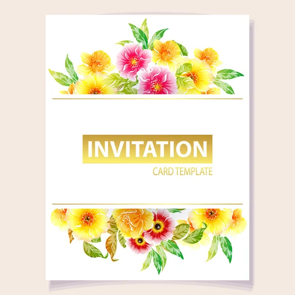 Colourful Invitation Card Vintage Style Flowers Pattern — Stock Vector