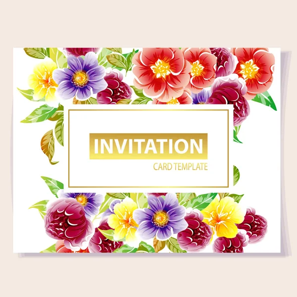 Colourful Invitation Card Vintage Style Flowers Pattern — Stock Vector