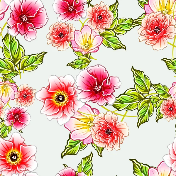 Colorato Stile Vintage Fiori Modello Senza Soluzione Continuità — Vettoriale Stock