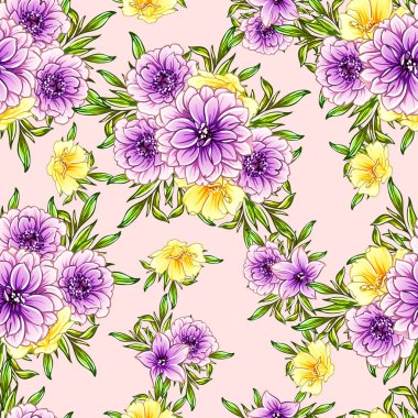 Renkli vintage tarzı çiçekler pürüzsüz desen