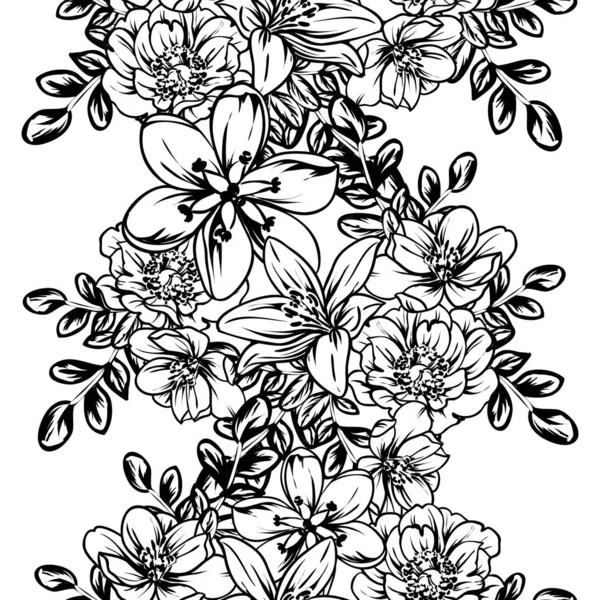Цветы Бесшовного Монохромного Винтажного Стиля — стоковый вектор