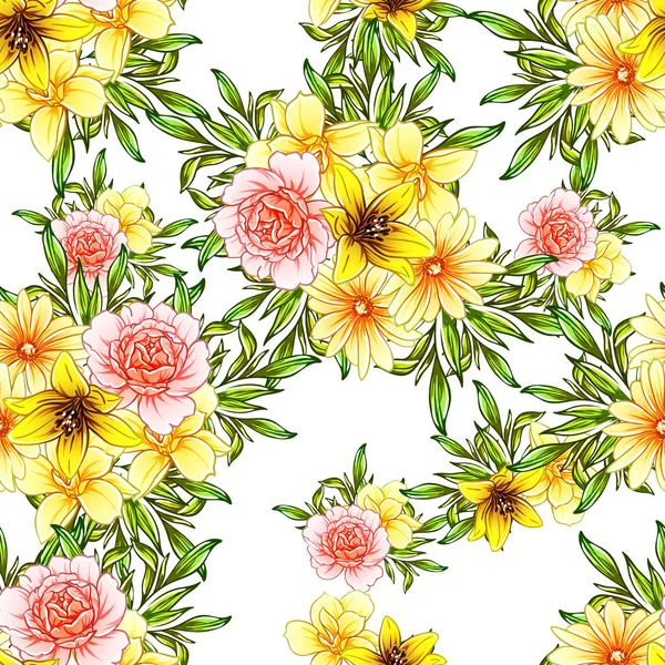 Estilo Vintage Colorido Flores Padrão Sem Costura — Vetor de Stock