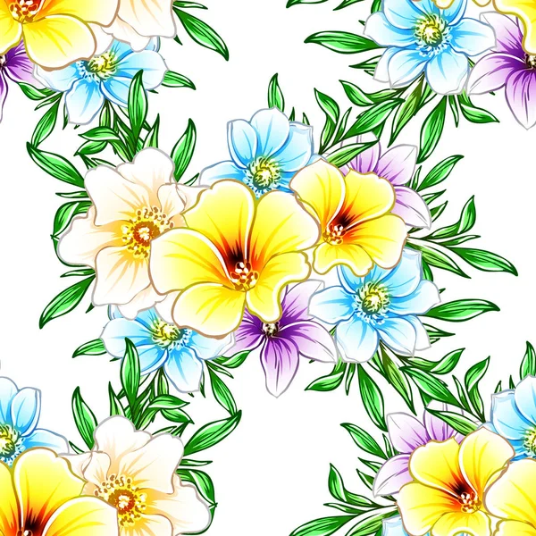 Colourful Vintage Style Flowers Seamless Pattern — Stock Vector