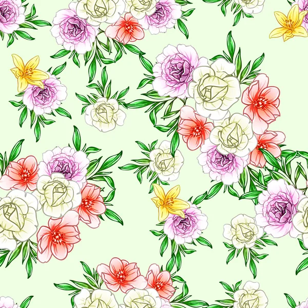 Colourful Vintage Style Flowers Seamless Pattern — Stock Vector