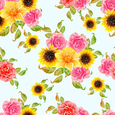 Renkli vintage tarzı çiçekler pürüzsüz desen
