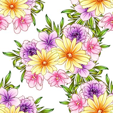 Renkli vintage tarzı çiçekler pürüzsüz desen