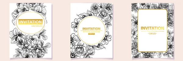 Set Colourful Invitation Cards Vintage Style Flowers Patterns — Stock Vector