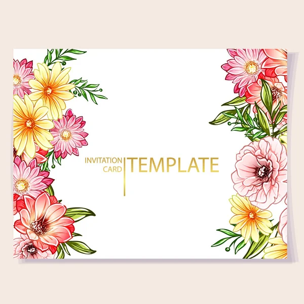 Colourful Invitation Card Vintage Style Flowers Pattern — Stock Vector