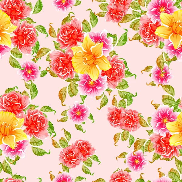 Estilo Vintage Colorido Flores Padrão Sem Costura — Vetor de Stock