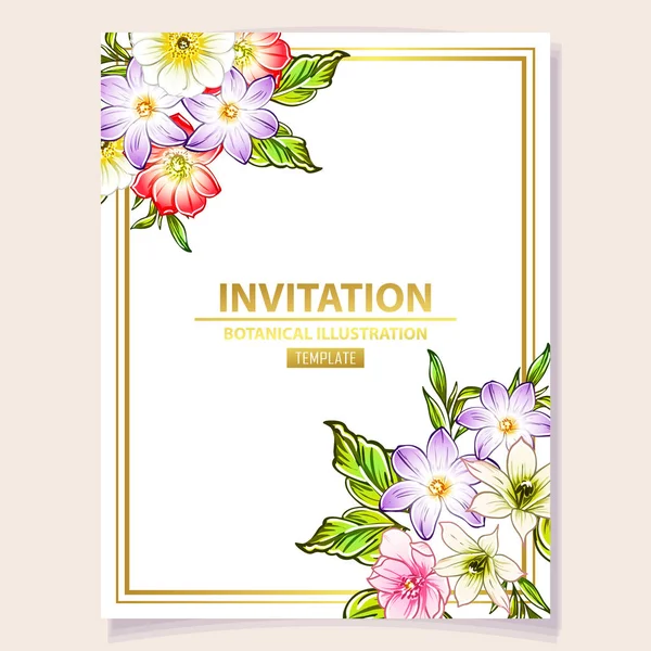 Colourful Invitation Card Vintage Style Flowers Pattern — Stock Vector