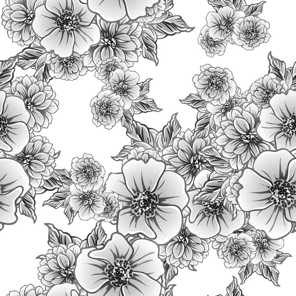 Modèle Fleurs Sans Couture Style Vintage Monochrome — Image vectorielle