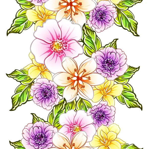 Renkli Vintage Tarzı Çiçekler Pürüzsüz Desen — Stok Vektör